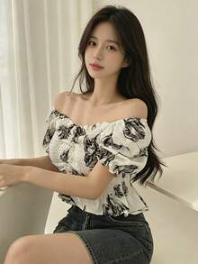 2025 Summer Women's Cute Sweet Collar Ruffle Crop Top - Apricot - View 3