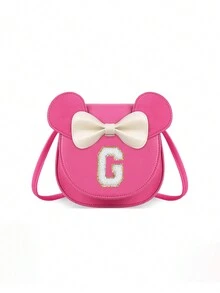 1pc Girls' Popular Cartoon Ear Crossbody Bag, Bowknot Towel Letter Small Purse, Cute Princess Coin Purse Gift For Girls - Hot Pink - View 29