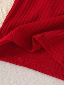 2pcs Girls (Infant) Sweet & Cute 3D Knitted Flower Decor Round Neck Long Sleeve Top & Matching Pants Set, Spring/Autumn - Red - View 4