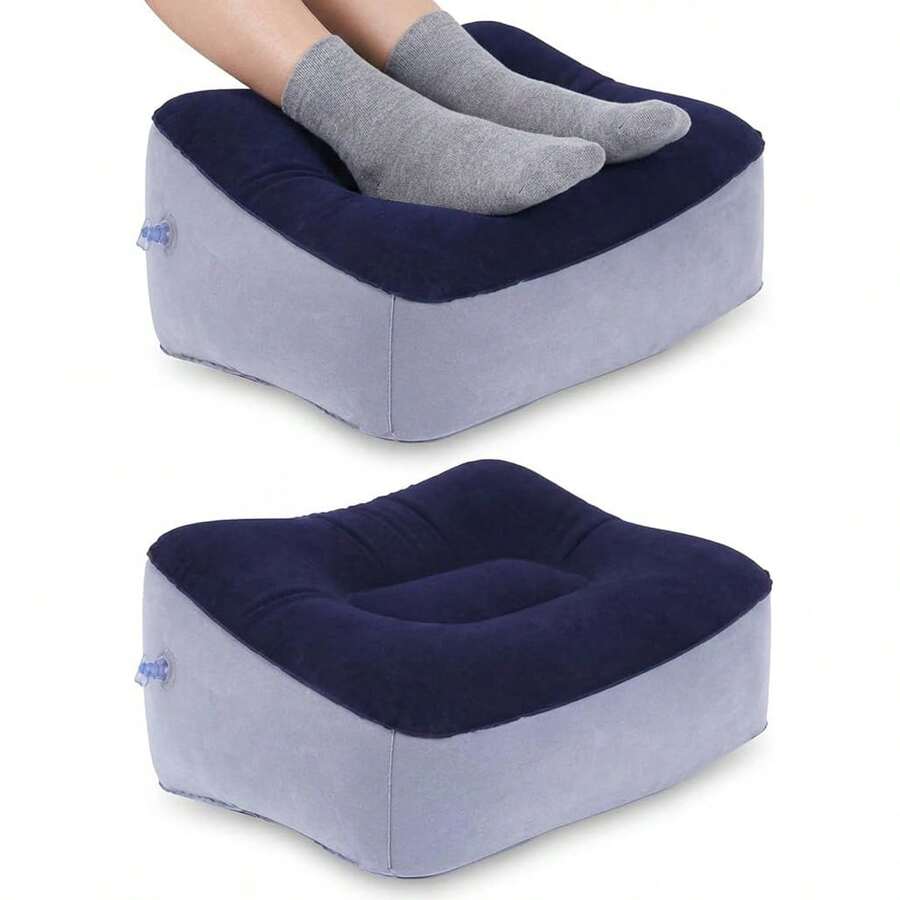 Sandaran Kaki Tiup, Sandaran Kaki Portabel, Bantal Sandaran Kaki Pesawat Tiup - Penyangga Kaki Portabel untuk Perjalanan, Bantalan Kepala, Bangku Kaki Ringan untuk Kelas Ekonomi - beraneka warna - View 1