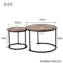 Round Coffee Table Set Of 2, Nesting Side Tables For Living Room, 2 Round Nesting Tables (Brown) - Brown + MDF - View 4