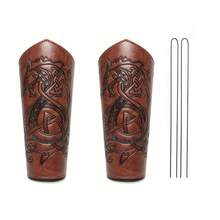 1pc Vintage Viking Style PU Leather Bracer, Unisex Celtic Dragon Embossed Arm Guard, Renaissance Festival Cosplay Costume Prop - A - View 8