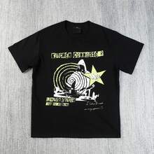 Silver Balloon  Letter Printing T Shirt American Retro Loose Casual Unisex  Round-Neck Short-Sleeve Shirt - Black 2 - View 7