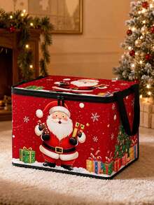 Christmas Tree Print Storage Box With Zipper And Handle, Christmas Decoration Organizer Storage Container, Suitable For Home, Closet, Bedroom Decoration - Multicolor - View 10