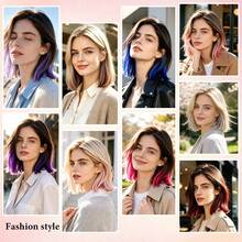 8 Inch Colored Clip‑In Highlight Hair Extensions, Invisible Straight Synthetic Hairpiece For Women, Heat Resistant, Easy Wear For Halloween, Cosplay, Festival & Daily Use, 1‑Piece - Multicolor - View 8