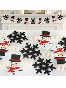 1PC-Christmas Wooden Bead Banner With Snowman And Snowflake Decorations, Christmas Bunting, For Fireplace Decor - Christmas Home Wall Decor - Winter Hanging Decorations - Multiple Styles - View 5