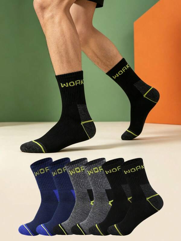 1/5/10/20 Pairs Men's Work Colorblock Mid-Calf Socks, Multi-Color Versatile Random Casual Socks, Daily Home Socks