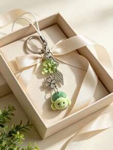 Green Four-Leaf Clover Turtle Flocking Keychain,Cute Turtle Keychain,Lucky Sea Turtle Ornament,Vacation Style,Bag Pendant Gift For Women,Girls,Friends - Multicolor - View 5