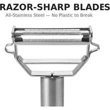 1pc Multi-Function Metal Vegetable Peeler, Dual Blade Design For Peeling, Slicing, Shredding, With Built-In Eye Remover To Easily Remove Potato Eyes. Sharp Blade For Smooth Cutting, Suitable For Cucumber, Carrot, Potato, Apple And Other Ingredients, Handle With Hanging Hole For Convenient Storage, Easy To Clean With Water, Practical Kitchen Tool For Home Cooking And Food Preparation - Multicolor - View 8