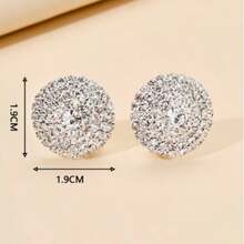 1 Pair Fashionable New Round Rhinestone Clip-On Earrings For Women, Casual Daily Wear - Gold - View 3