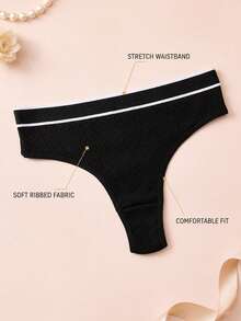 4pcs/Pack Women's Sexy Thong Soft Solid Color Minimalist Underwear - Multicolor - View 3