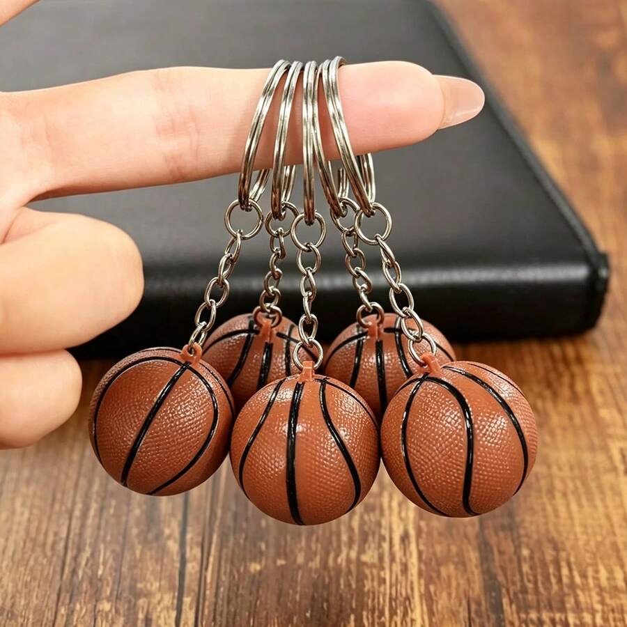 1pc Random Style Leather Sports Basketball Keychain - Brown - View 1
