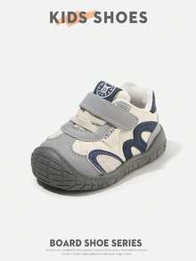 1 par quiltade retro sneakers för småbarn med färgblock, stängd tå, kardborre och platt sula, för förskola och street wear [välj efter faktisk innersulans längd i cm] - Grå - Visa 2