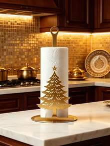 1pc Christmas Tree Hollow Paper Towel Holder, Desktop Christmas Decoration, Suitable For Kitchen Countertop Storage And Organization, Living Room Or Bedroom, Christmas Party And Holiday Gift Choice - Multicolor - View 6