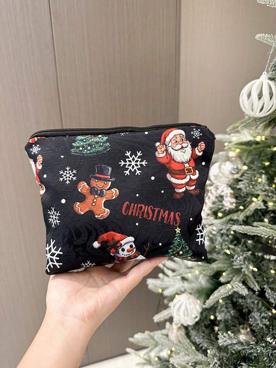 1pc Christmas Storage Bag Gift Pouch Santa Claus Gift Bag Cosmetic Bag Toiletry Bag Clutch Bag Fabric Bag - Multicolor - View 1