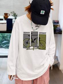 Women's Fashion Autumn/Winter Loose Versatile Bicycle Letter Print Long Sleeve T-Shirt Casual - White - View 5
