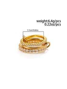 1pc Luxury Fashion 18K Gold Diamond Ring, Waterproof Non-Fading Stainless Steel Multi-Layer Ring, Suitable For Daily And Party Wear, Holiday Gift - Ring - View 8