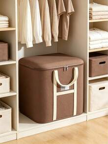 Extra‑Large Brown Foldable Fabric Clothes Storage Box, Multiple Sizes Available, Storage Bin With Zipper & Handles, For Bedding Blanket Pillow Clothes Toys, Moving Packing Organizer For Bedroom Dorm - Multicolor - View 8