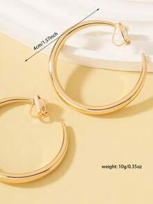 1 Pair Fashionable Basic Metal Circle Clip Earrings (No Piercing Required) - Yellow Gold - View 6
