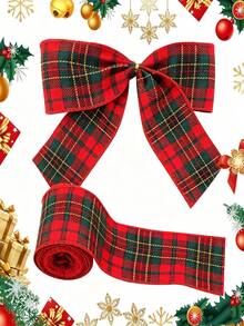 63mm Wide Plaid Lace Ribbon, Autumn Tones, With Bendable Metal Edge, Easy To Shape. Suitable For Thanksgiving And Halloween Wreaths, Gift Wrapping And DIY Crafts, Perfect For Wreath Making, Home Decor And Gift Wrapping. - Red Plaid Style - View 4