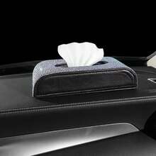 1pc Shiny Full Rhinestone Car Tissue Box, PU Leather Base Car Armrest Tissue Holder, Multi-Color Shiny Car Interior Decoration Gift, Suitable For Female Car Owners - Multicolor - View 5