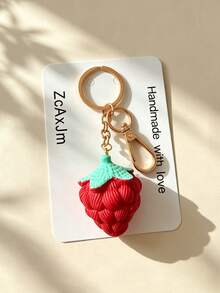 1pc Red Strawberry Flower Keychain Keyring Bag Charm Pendant, Suitable For Wallet, Handbag And Other Bag Decoration - Multicolor - View 7