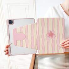 1件裝柔軟波浪條紋櫻花 360°旋轉平板保護殼，相容 iPad 11/A16/10th/Air4/5/6/Pro 12.9/2024/2025/2020/2021/2022/2023/10.2/10.9、Galaxy Tab A8/A9 Plus/S6 Lite/S7/S9FE PLUS、Pad、MatePad、Honor Pad、Xiaoxin Pad，適合辦公、旅行與居家使用 - 彩色 - 查看 9