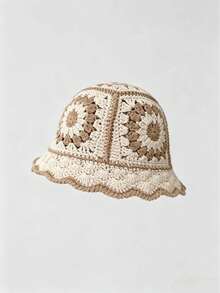 1pc Vintage Hollow Crochet Bucket Hat For Women, Bohemian Knitted Floral Bucket Hat, Breathable Sun Hat For Travel, Beach And Vacation - Multicolor - View 9