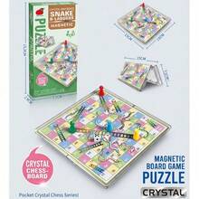 Classic Snakes And Ladders Magnetic Board Game, Foldable Crystal Chess Board Set, Retro Tabletop Puzzle Game, Mini Portable Board Game For Travel Camping Family Friends Party - Multicolor - View 1
