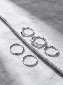 5pcs Cubic Zirconia Inlaid Infinity Symbol Ring Set, Suitable For Women's Dating, Party, Layering, Holiday Gift - Silver - View 3