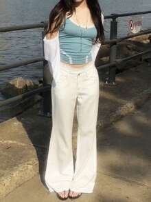Korean Style Minimalist Round Neck Single-Breasted Long Sleeve Cardigan Top - White - View 5