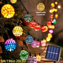 Solar-Powered Moroccan Spherical String Lights, 20/30 LED, Colorful Fairy Lights, Waterproof, Suitable For Outdoor Garden Fences, Patios, Indoor Bedrooms, Mother's Day, Christmas, And Home Party Decorations. - Colorful Morocco - View 11