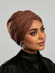 1pc Women's Classic Minimalist Solid Color Chemotherapy Beanie Turban, High Elasticity Full Pleated Design, Anti-Slip, Sweat-Absorbent, Breathable, Multi-Layered Pleated Headwrap For Full Head Coverage, Perfect Match With Hijab, Comfortable Soft Modal Skin-Friendly Premium Knit Fabric, Suitable For Daily Wear - Baby Blue - View 33