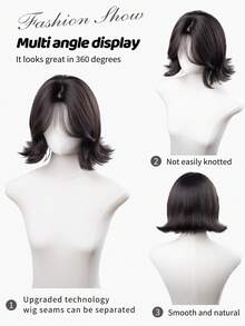 alicegarden 14-Inch Long Synthetic Short Bob Wig Featuring A Natural Curly Hair Look A A Stunning Black-Brown. Designed With Bangs , This False Hairpiece Is Perfect For Ms Daily Party Cosplay Use, Offering A Natural And Natural Durable Wig Gift For Ladies. - View 4