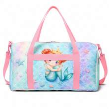 Cute Mermaid Princess & Shell Print Girls Travel Bag, Pink Zipper Travel Tote With Top Handle And Shoulder Strap - MERMAIDS-5 - View 9