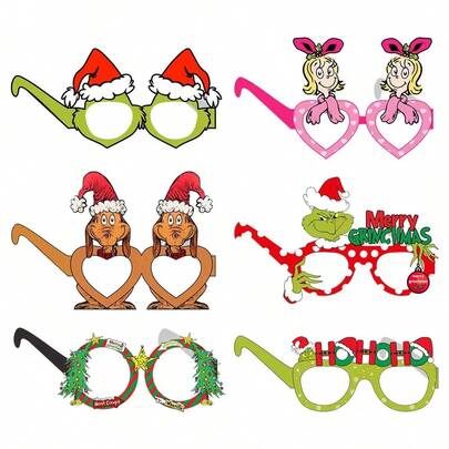 The Grinch Christmas Glasses, Funny Photo Props, Christmas Party Decoration Cartoon Paper Glasses, Party Decoration Items/Dressing Props
