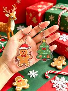 1pc Christmas Acrylic Keychain, Cute Gingerbread Tree, Santa Claus, Reindeer Cartoon Design, Christmas Stocking Filler Gift, Christmas Decoration Pendant, Christmas Promotion, Holiday Party Small Gift, Suitable For Bags And Car Keys - Multiple Styles - View 2