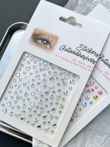 2Pcs 3D Iridescent Colorful Crystal Diamond Face Rhinestone Stickers Multi-Shape Star Moon Face Jewels, Self‑Adhesive Glitter Eye Face Body Decor Stickers For Rave Music Festival Party - Multicolor - View 6