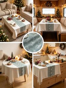 1pc Autumn/Winter Christmas Jacquard Tablecloth, Green Deer Pattern, Rectangular Tablecloth, Dining Table Cloth, Holiday Home Decor, Party Tablecloth, Suitable For Kitchen, Dining Room, Gathering, Living Room, Holiday, Party, New Year Decoration, Christmas Decoration, Christmas Gift, Autumn Decoration, Merry Christmas - Green - View 3