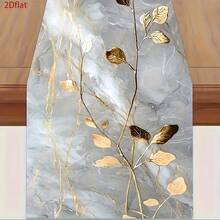 1件優雅金葉大理石紋桌旗，白色與灰色波點裝飾，適用於餐桌、派對、婚禮，理想的餐桌、咖啡桌、居家派對裝飾與家庭聚會用品 - 銀色 - 查看 2