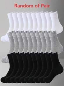 12/1 Pair Black White Grey Minimalist Solid Color Men's Mid-Calf Socks, Unisex, Autumn Winter Christmas Gift Socks - Multicolor - View 23