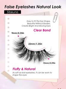 Sibeuna 6 Pairs Clear Band False Eyelashes, Faux Mink Cat Eye/Wing Style, Natural Fluffy & Curled, Voluminous False Eyelashes, Essential Makeup Tool For Travel - Black - View 3