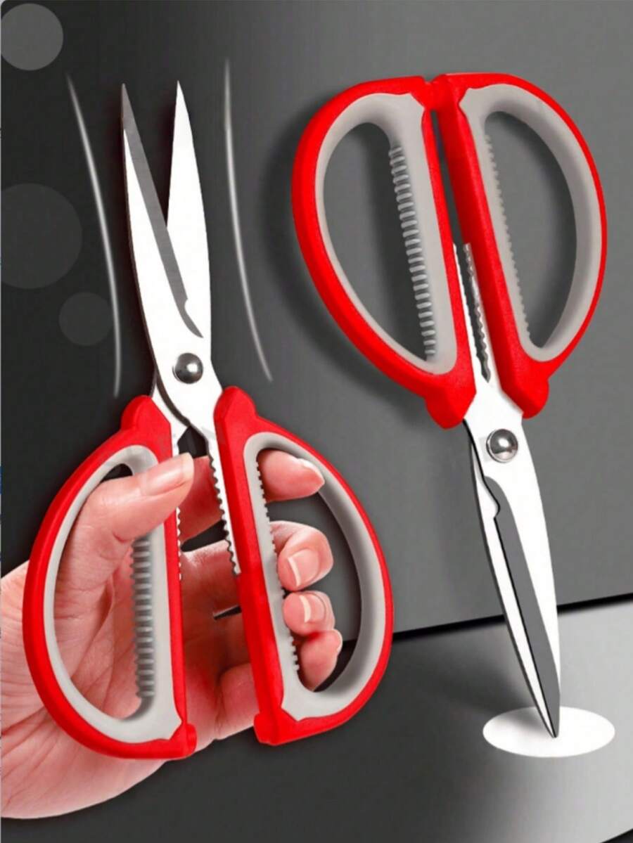 1pc High-Quality Tailor Scissors, Heavy Duty Multi-Purpose Stainless Steel Sewing Fabric Shears, Comfortable Grip, Professional Handmade Use - Red - View 1