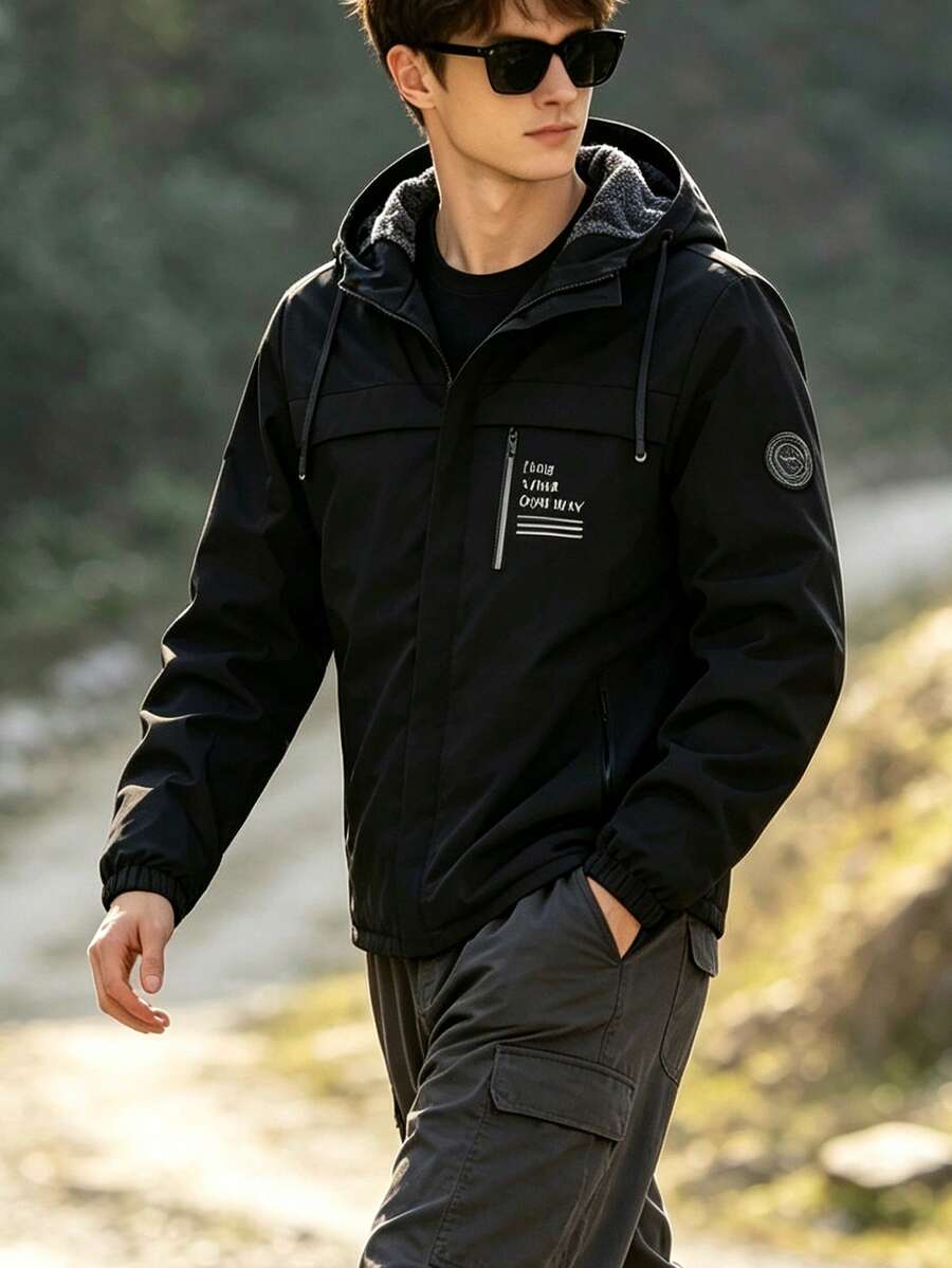 Men's Fleece Jacket, Windproof, Waterproof, Stain-Resistant, Warm Hiking And Skiing Sports Black Winter Style - Black - View 1