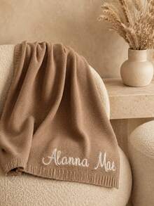 1PC Custom Text Embroidered Solid Knit Throw Blanket With Ribbed Edge, 7 Color Options, Decorative Layer For Armchair Home Office Space, Great Housewarming Anniversary Gift For Loved Ones - Multicolor - View 8