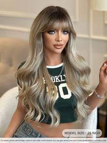 NAMM Ombre Grey Extra Long Wavy Wigs With Bangs Fluffy Heat-Resistant Fiber Synthetic Wavy Curly Wig For Cosplay Wear, Halloween & Carnival Party, Anime & Costume Use 28 Inch - Silver - View 3