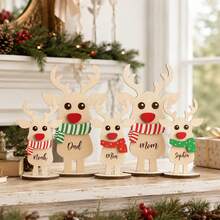 Custom Reindeer Wooden Table Decor With Name, Personalized Christmas Desktop Ornament, Rustic Holiday Style, Customized Reindeer Standing Decor, Customizable Name Christmas Decoration, Christmas Party Table Accent, Holiday Gift, Family, Friend - Multicolor - View 6
