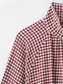 CAREE Women's Autumn/Winter Red Small Plaid Short Jacket, Notch Collar, Dropped Shoulder, Button Front Closure - Multicolor - View 3