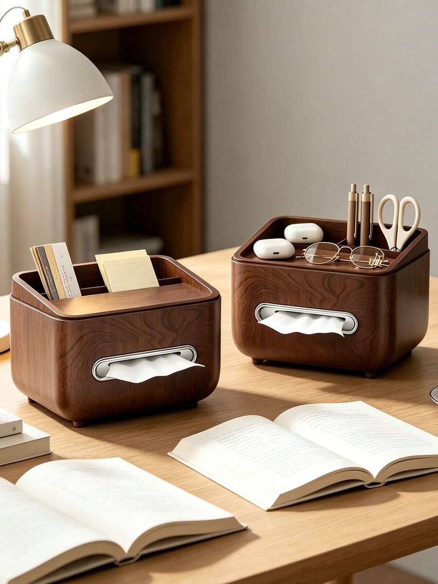 1pc Multifunctional Desktop Tissue Box, Dual‑Use Holder For Tissues & Remote Controls, Solid Color Plain Pattern Plastic Material, Modern Simple Style, All Season, For Adults, Bedroom Living Room Coffee Table Nightstand Desk Organizer Tissue Box