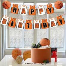 1 Set Basketball Jersey Design Birthday Paper Banner, With Basketball Theme Hanging Flags, Sports Style Paper Garland, Suitable For Sports Theme Party Decoration, Mimicking Basketball T-Shirt Style, Sports Theme Party Background Decoration Props - Multicolor - View 6